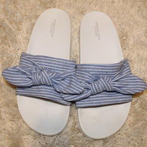 American Eagle Slides Blue And White Striped